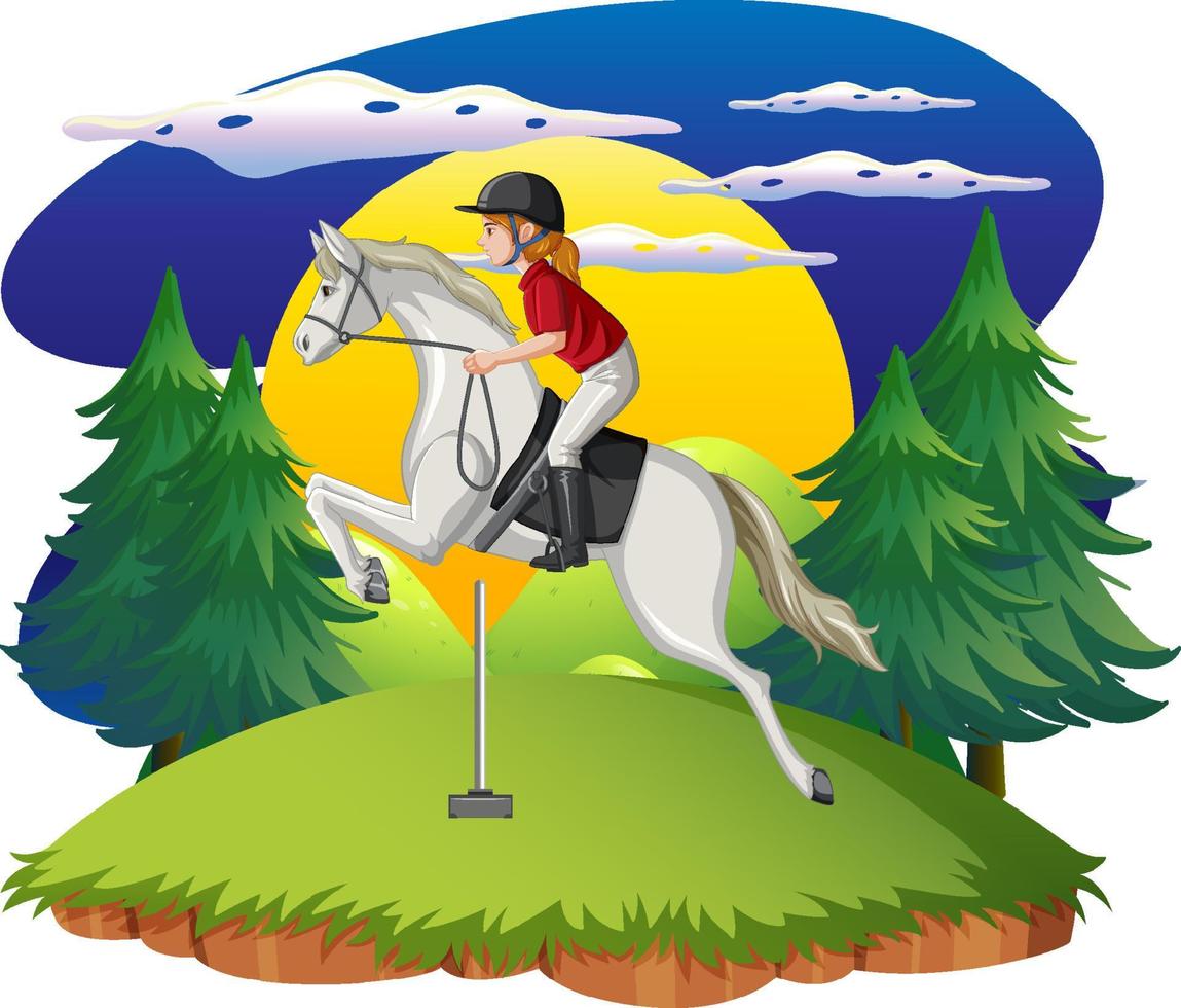 A girl riding on a horse at natural scene vector