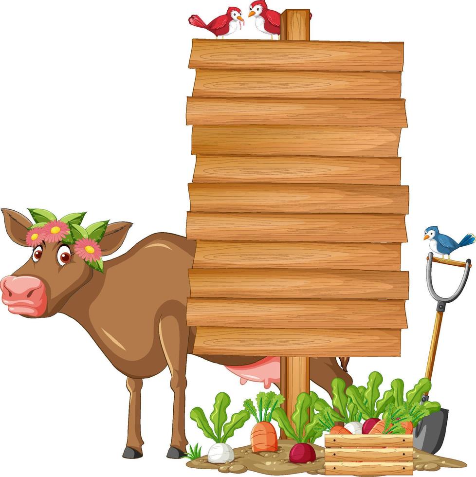 vaca con cartel de madera vector