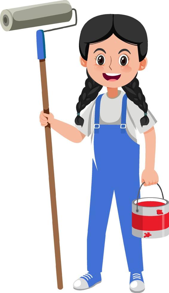 A female painter cartoon character on white background vector
