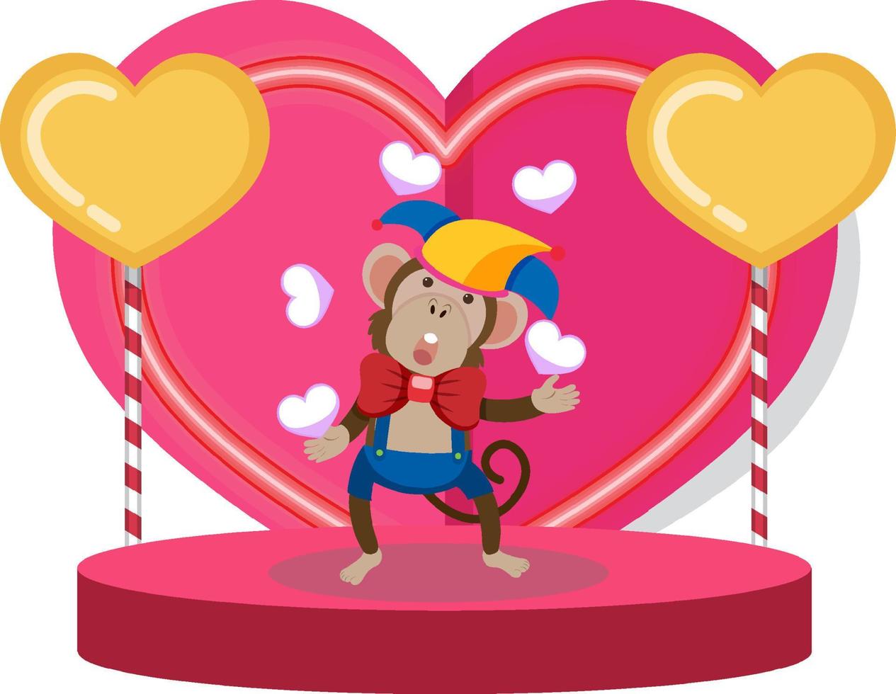 Cute monkey performing on heart stage vector