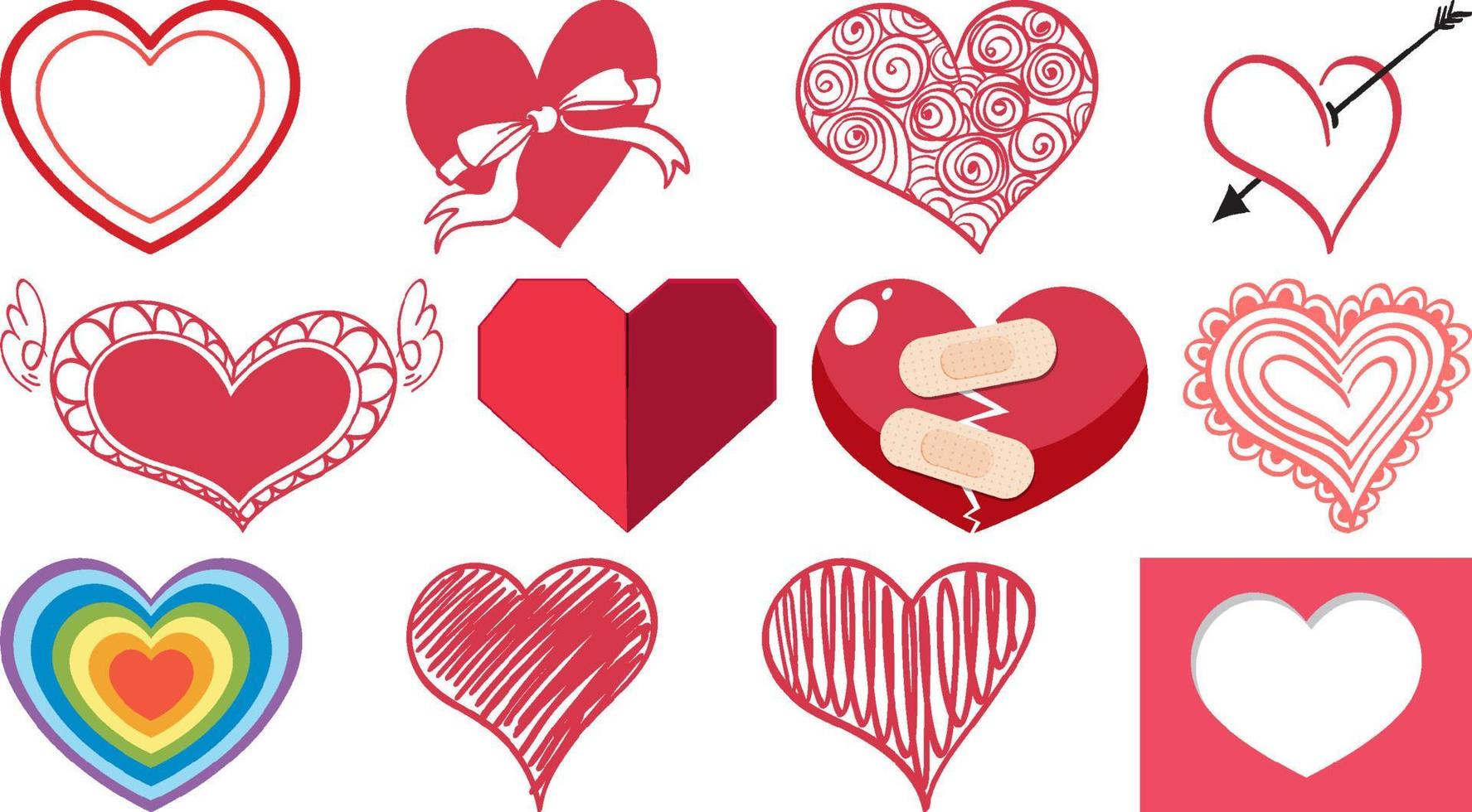 Different style of hearts isolated on white background vector