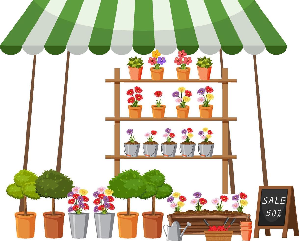 Flea market concept with plant shop vector