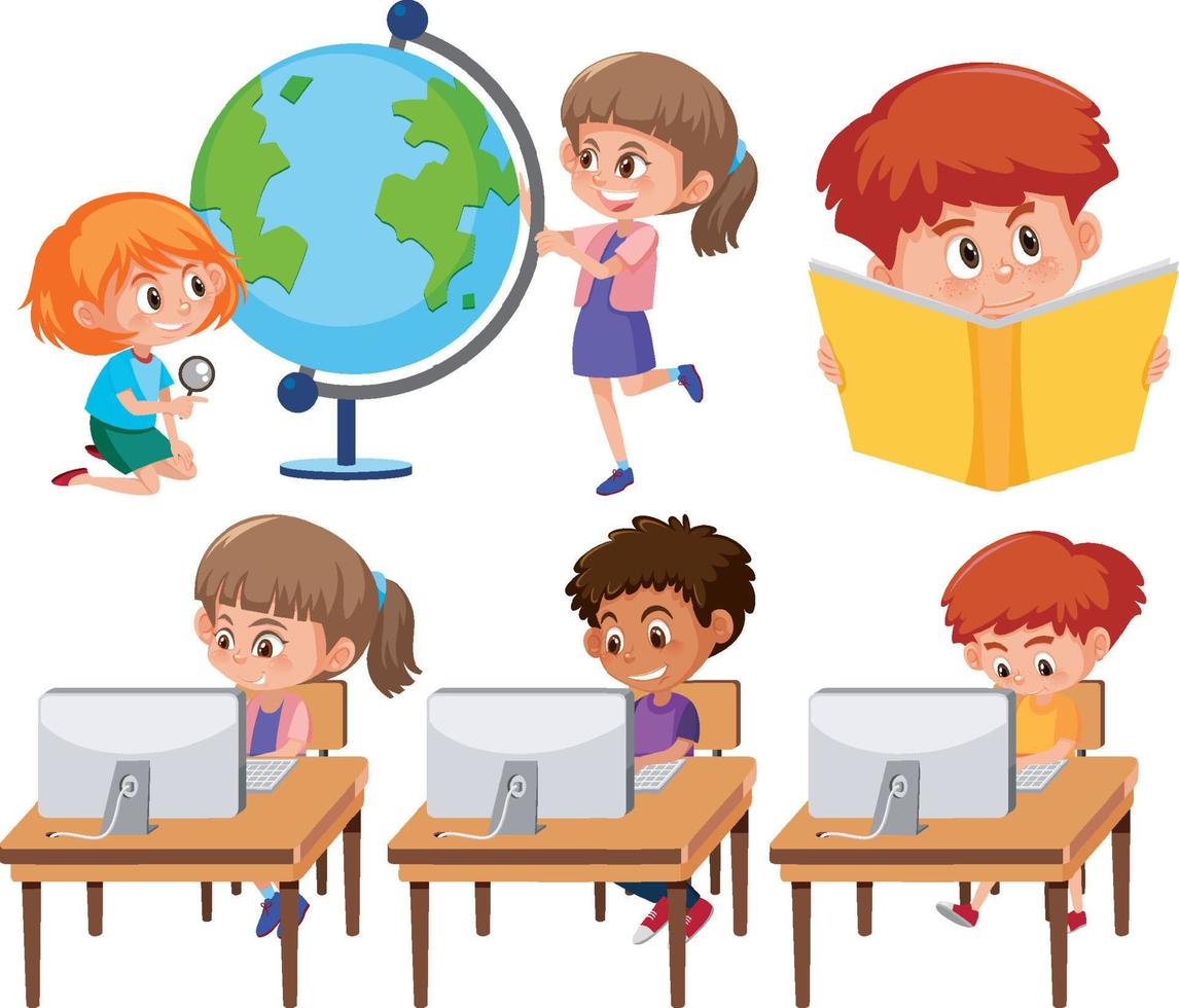 Set of kids doing different activities vector