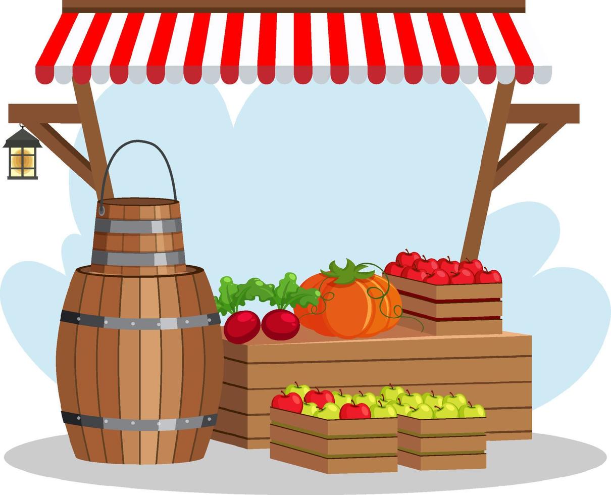 concepto de mercado de pulgas con tienda de frutas vector