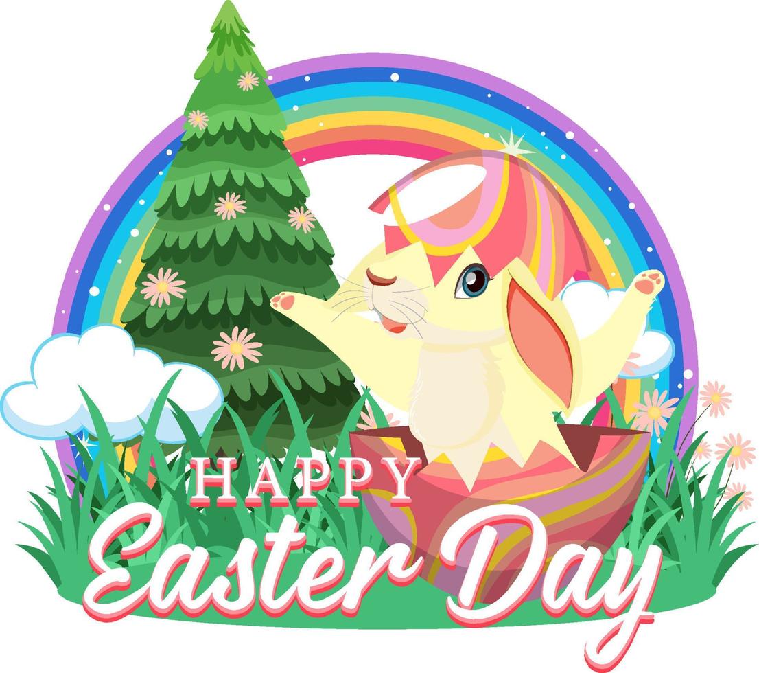 Happy Easter design with bunny in garden vector