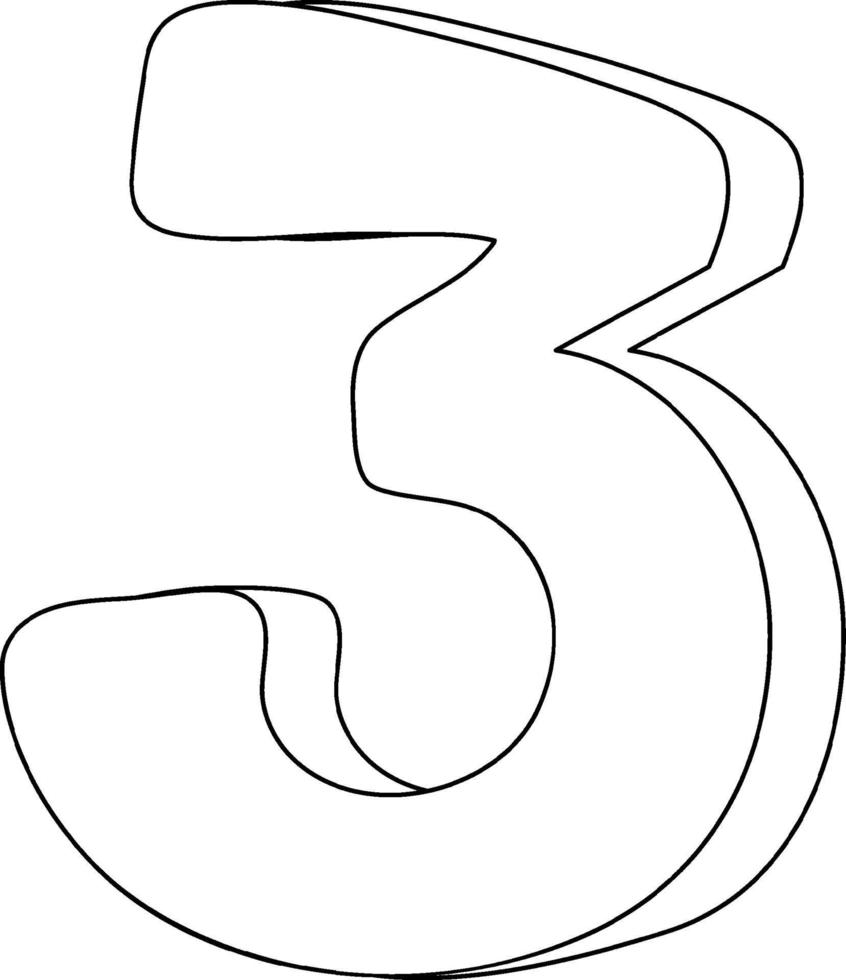 Number three doodle outline for colouring vector