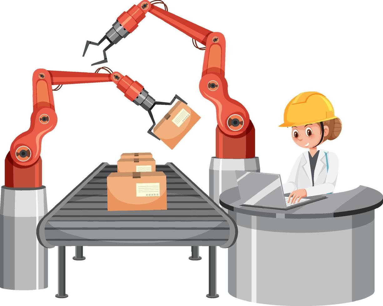 Automation industry concept with assembly line robots vector