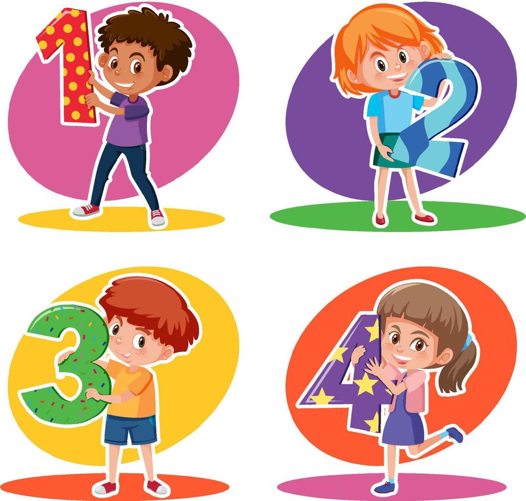 Set of different children holding the numbers isolated on white background vector