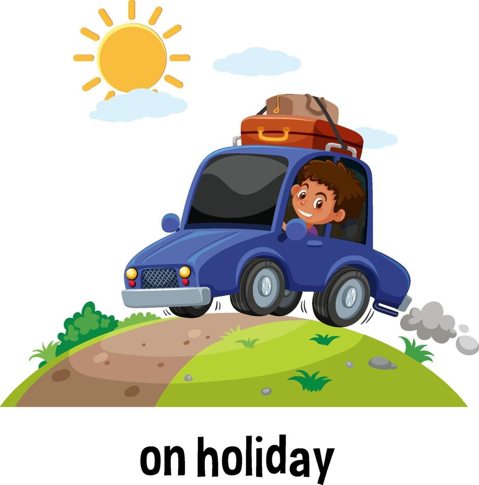 English prepositions of time with holiday scene vector