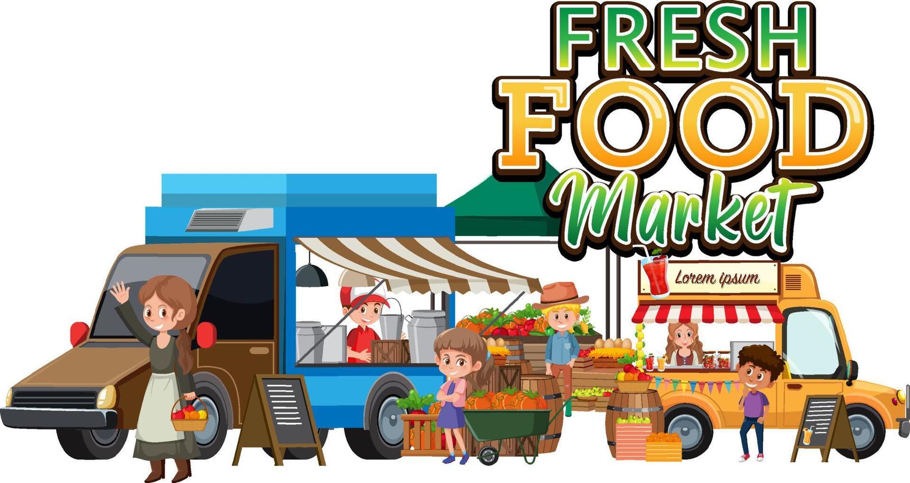 Fresh food flea market concept with cartoon character vector