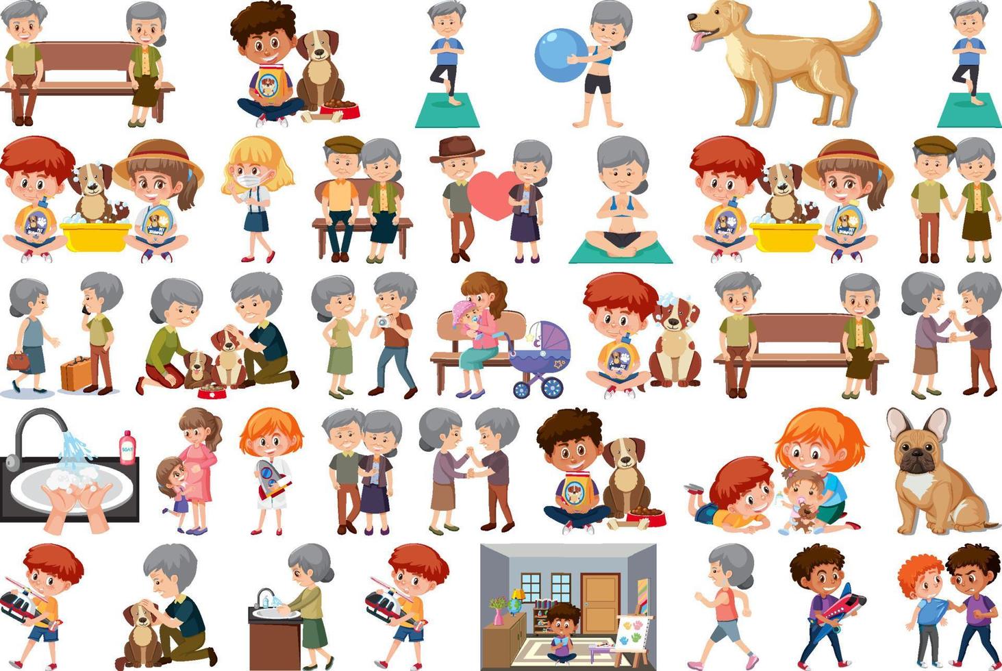 Set of different activities people in cartoon style vector