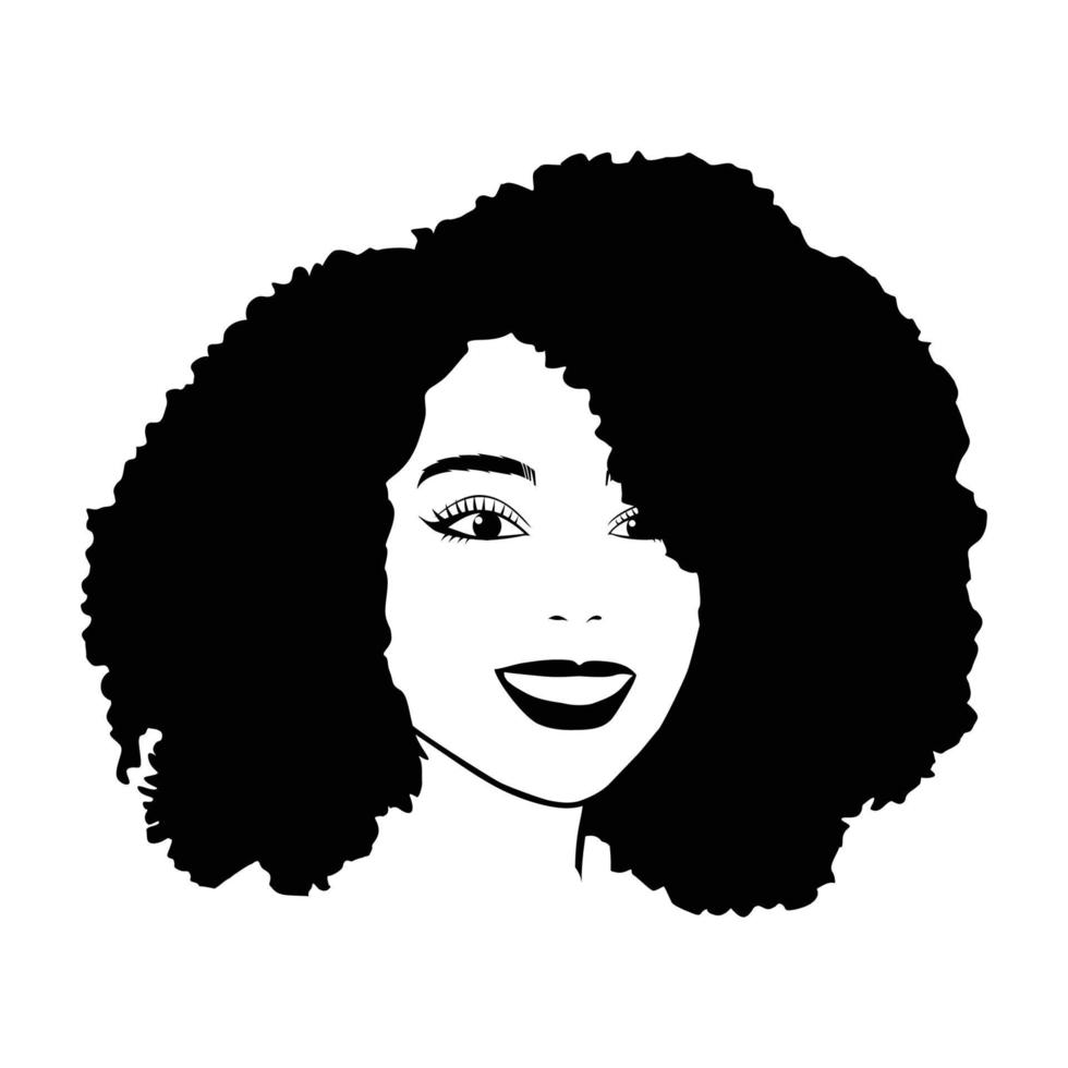 logotipo de salón de belleza de cara de mujer de pelo rizado afro vector