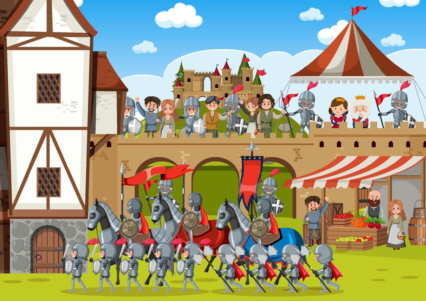 Battle scene with medieval army warriors vector