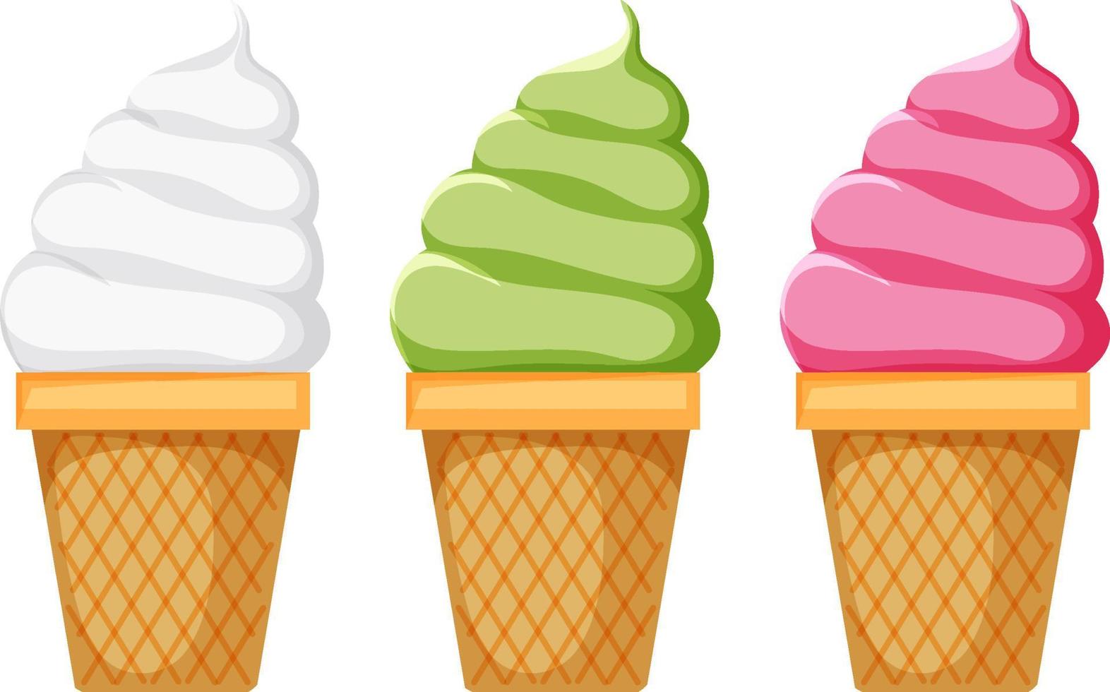 Colorful 3 ball cone ice cream set Royalty Free Vector Image