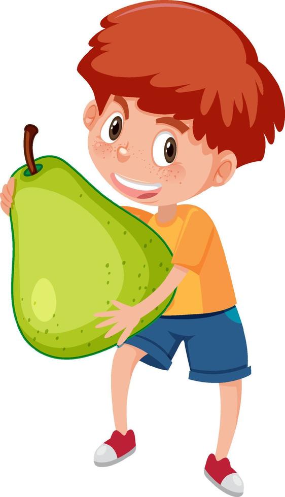 A boy holding fruit on white background vector