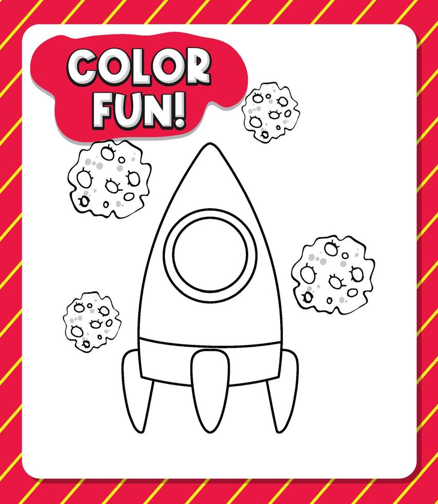 Worksheets template with color fun text and rocket outline vector