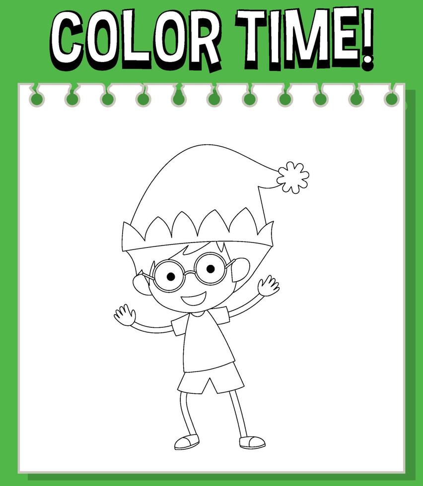 Worksheets template with color time text and elf outline vector