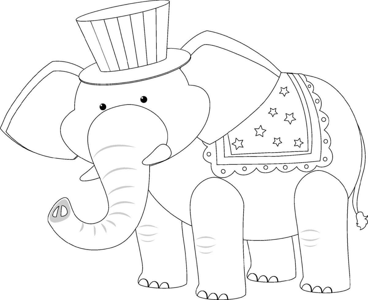 Circus elephant black and white doodle character vector