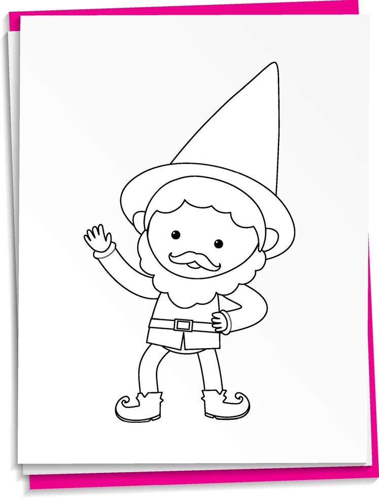 Hand drawn gnome on paper vector