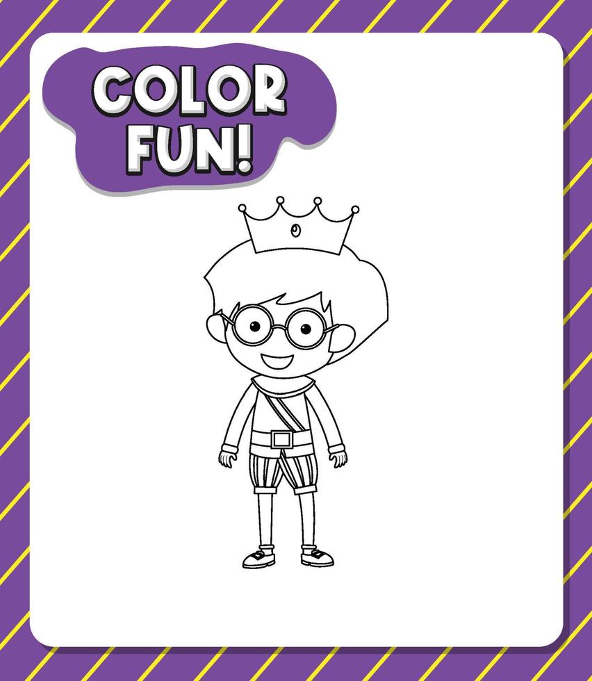 Worksheets template with color fun text and prince outline vector