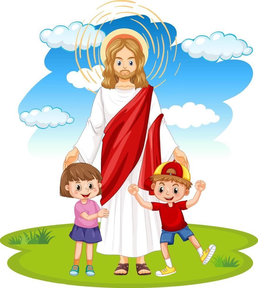 Jesús y los niños sobre fondo blanco. vector