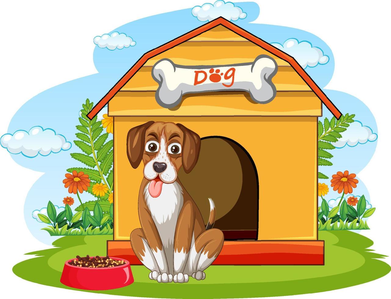 A puppy outside the doghouse vector