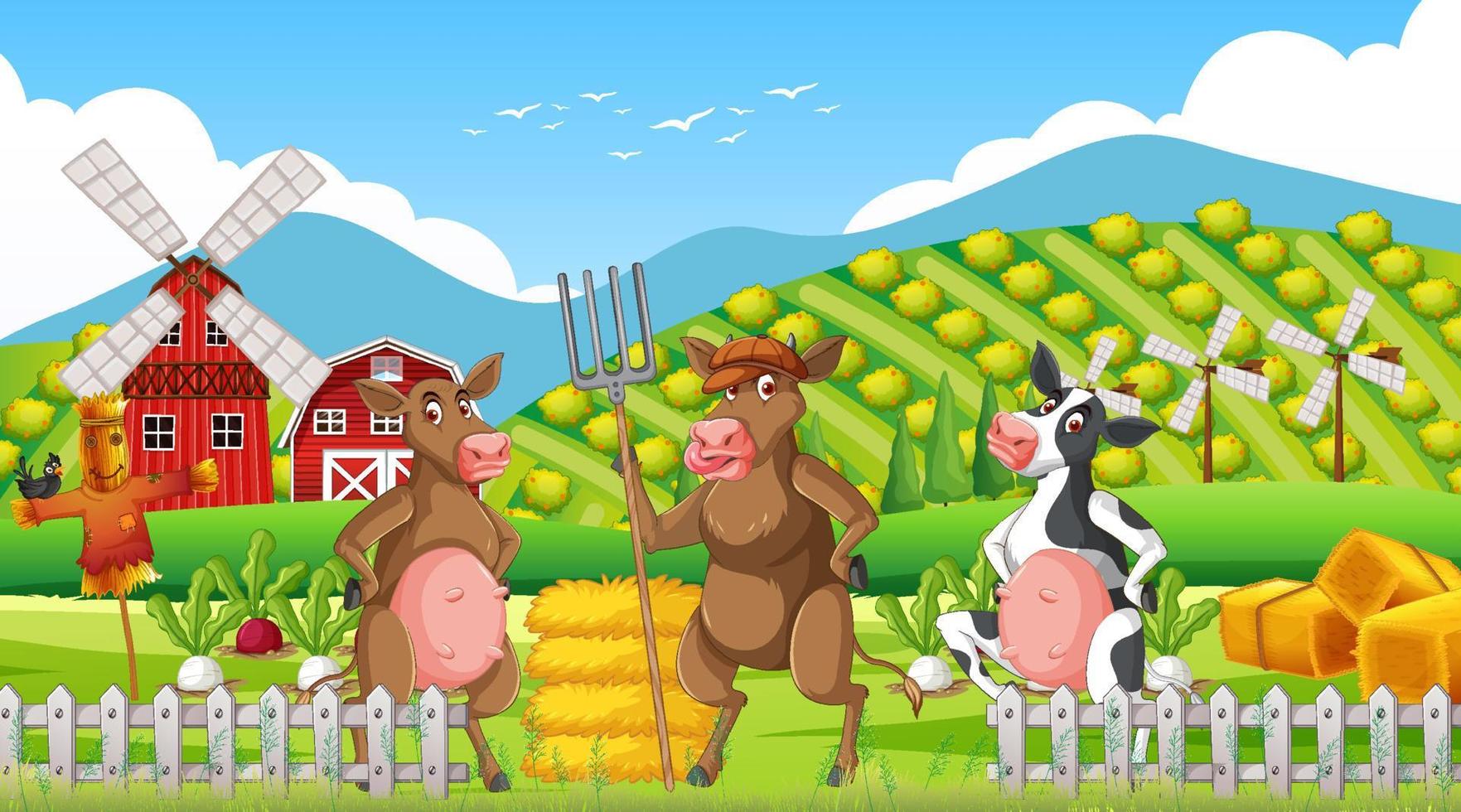 Scene with farm animal on the farm vector