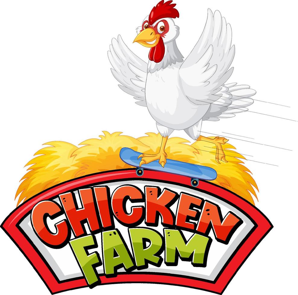 Chicken Farm banner with white chicken cartoon character vector