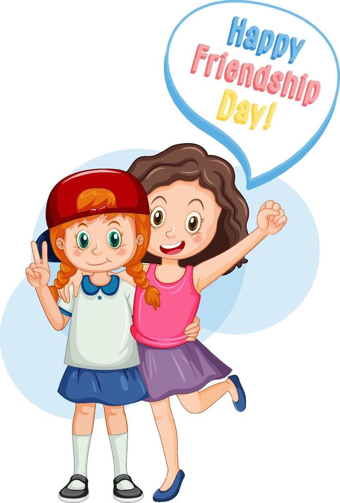 Best friend girls cartoon character with Happy Friendship Day vector