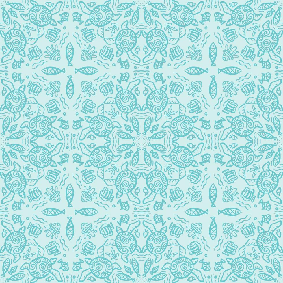 Mandala seamless pattern with turtle vector