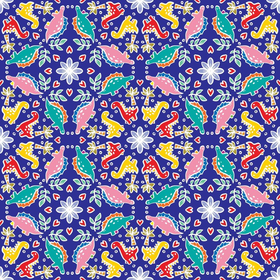 Mandala seamless pattern dinosaur vector