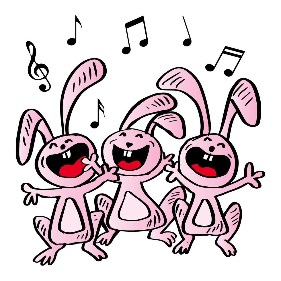 Cartoon three funny rabbit singing vector