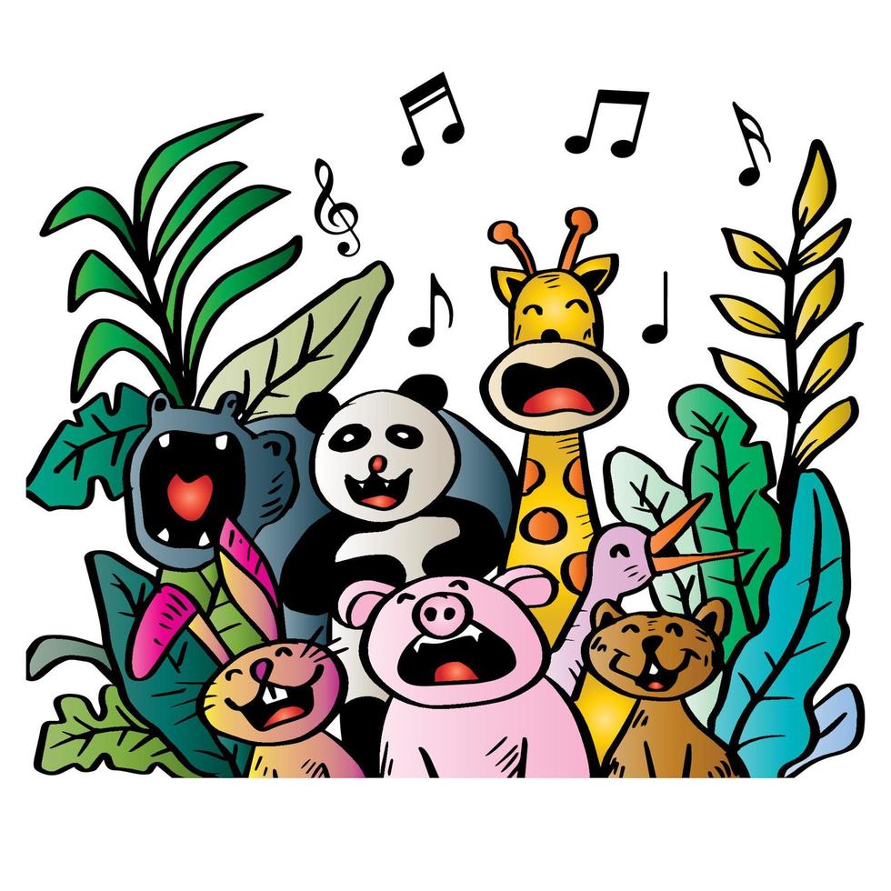 Cartoon group of animals singing vector
