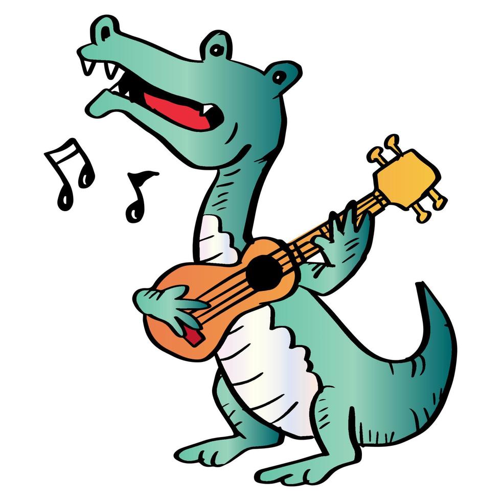 Crocodile playing guitar cartoon animal character vector