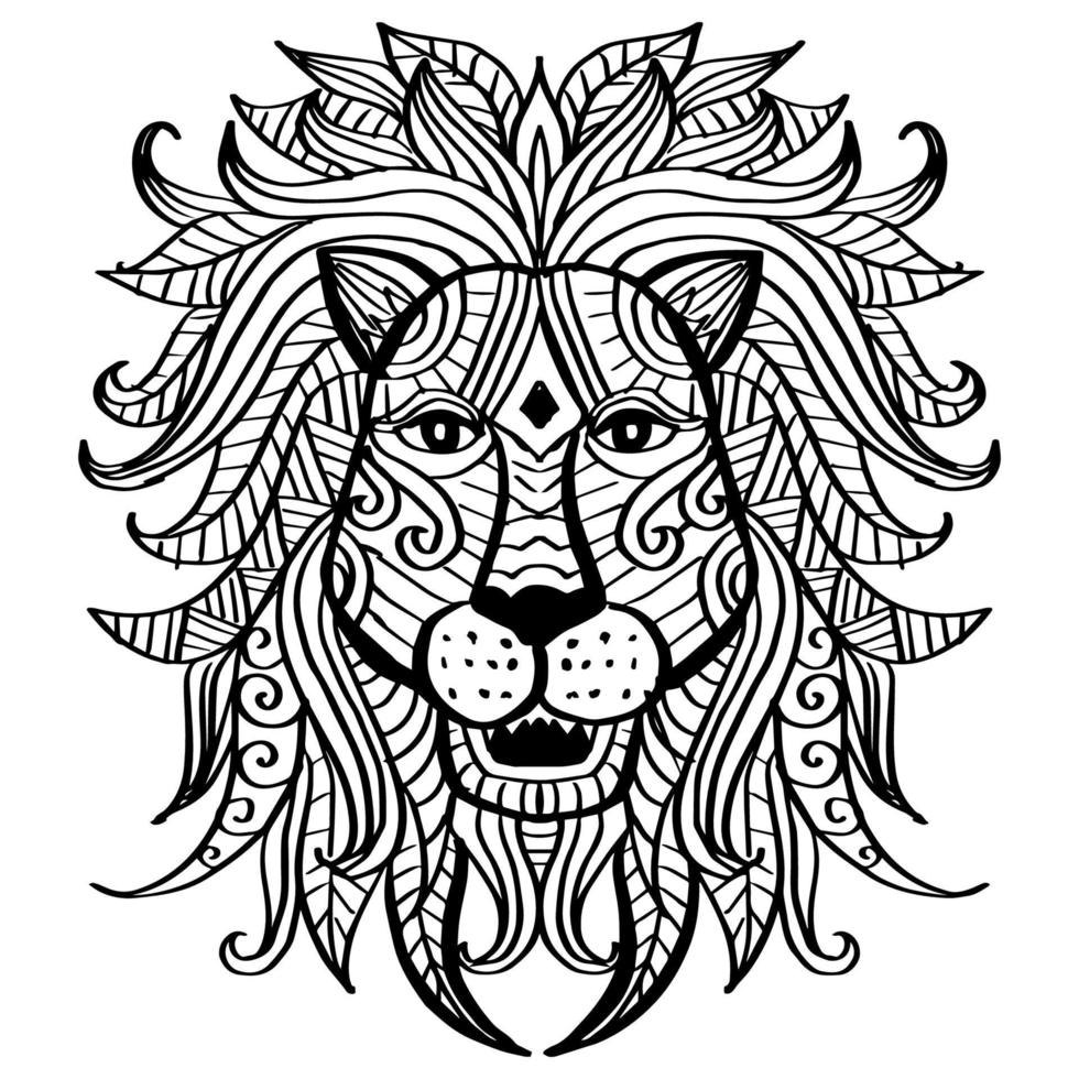 león zentangle. dibujo de mandala, mandala de león, diseños de arte de garabatos vector