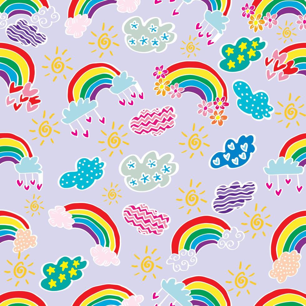 Rainbow seamless pattern. Unique hand drawn rainbow texture. vector