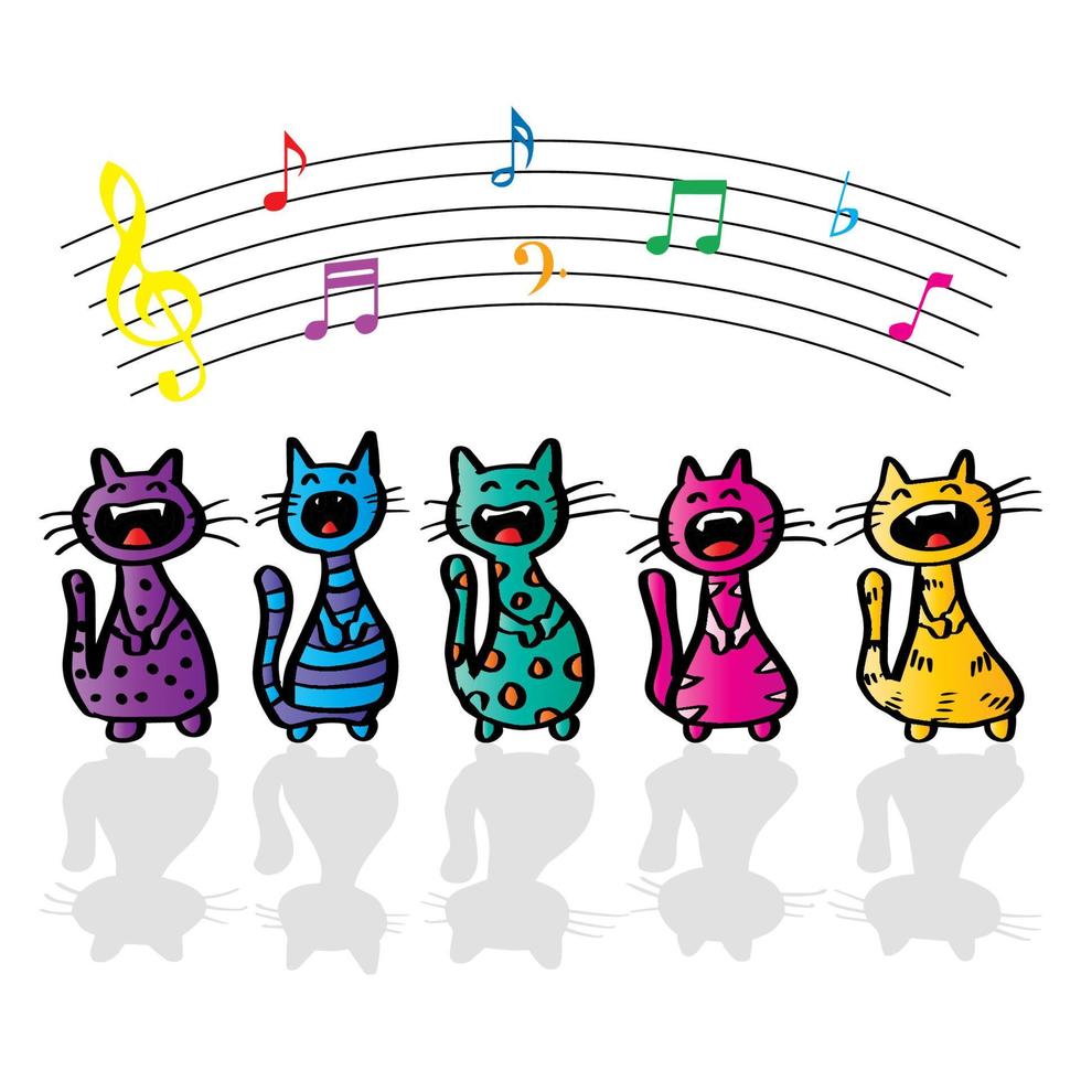 Cute cat singing funny cartoon. vector