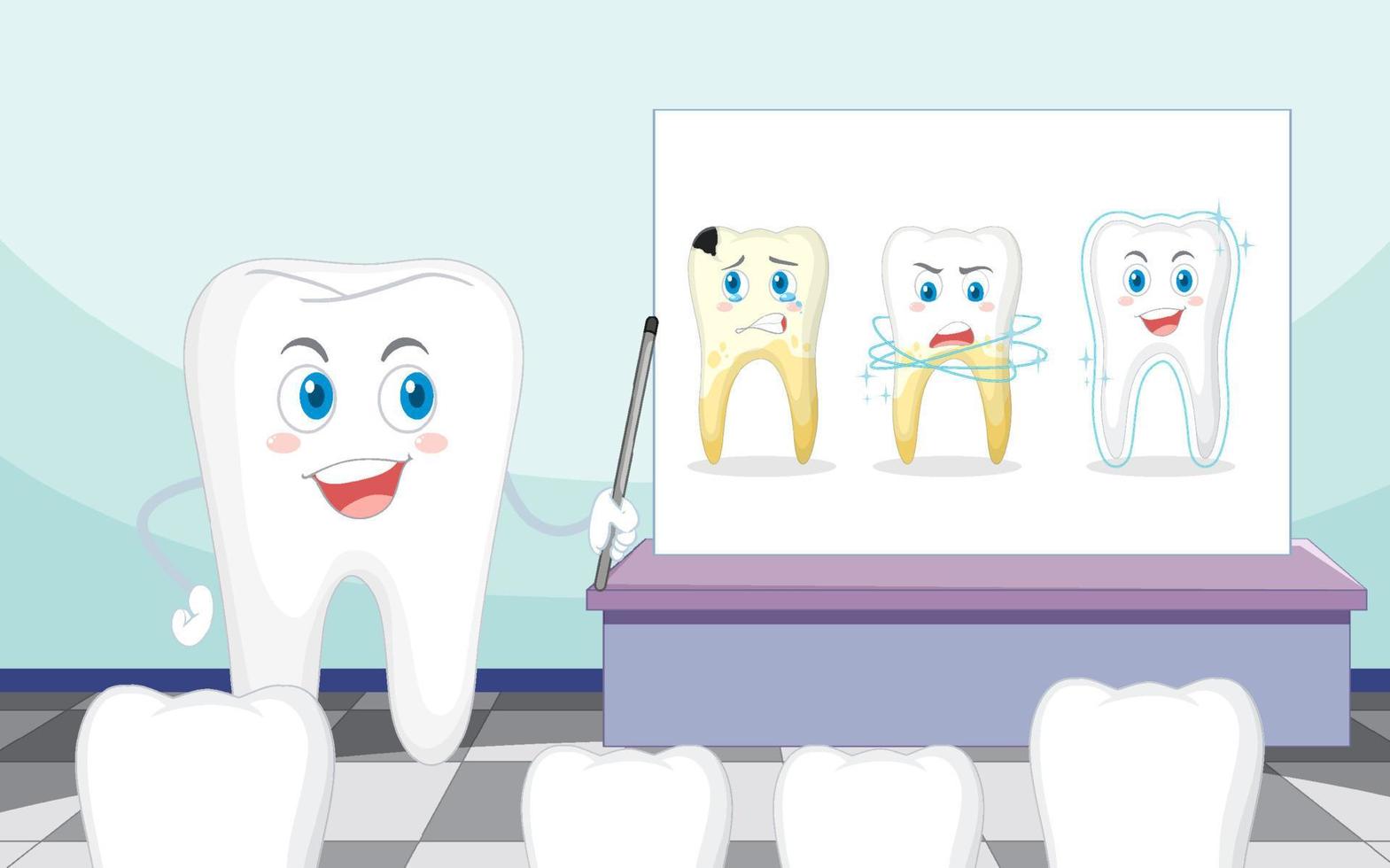 procedimiento de limpieza de dientes sobre fondo blanco vector