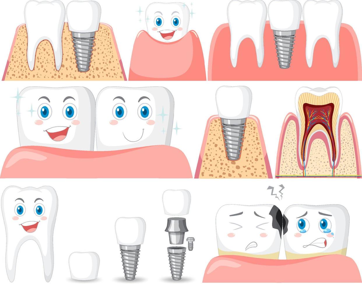 conjunto de todo tipo de dientes sobre fondo blanco vector