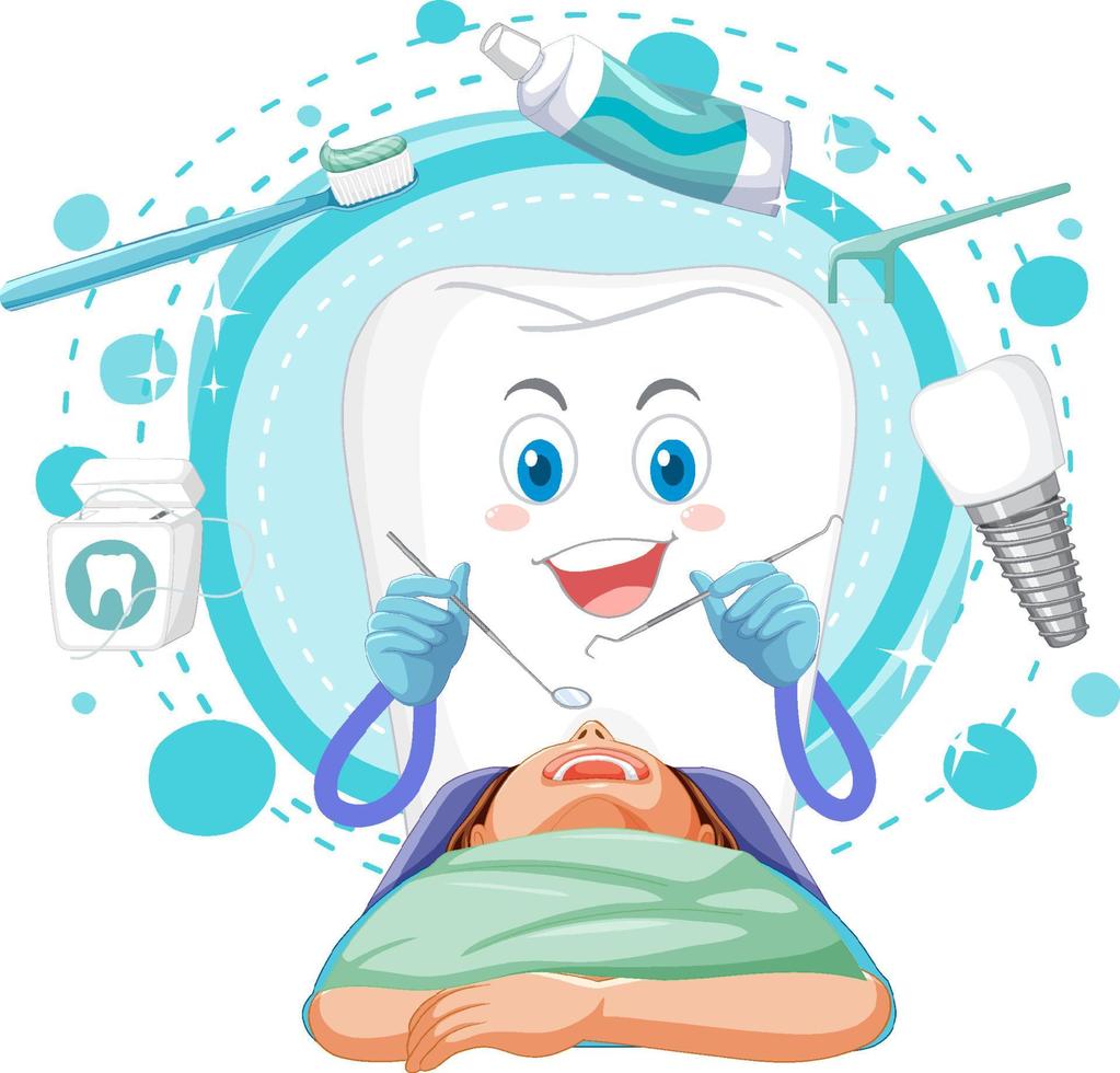 Big tooth examining patient teeth on white background vector