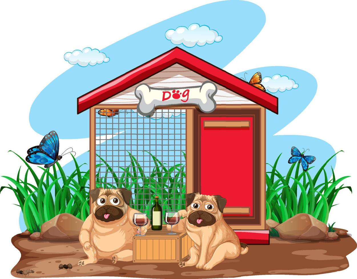 A puppy outside the doghouse vector