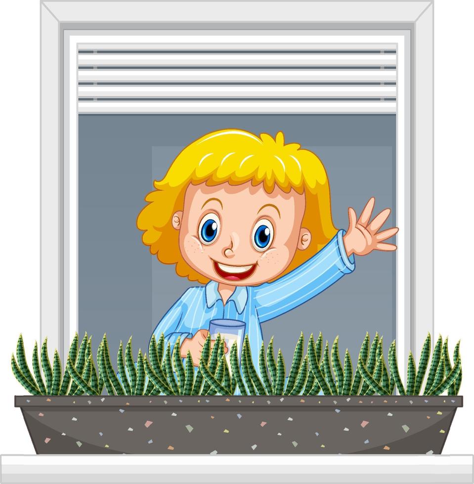 View through the window of a girl cartoon character vector