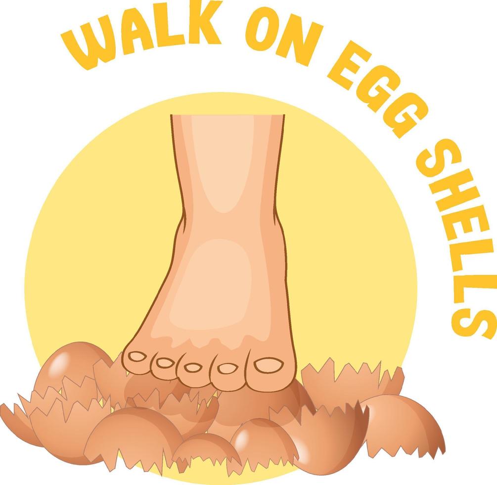 English idiom with picture description for walk on egg shells vector