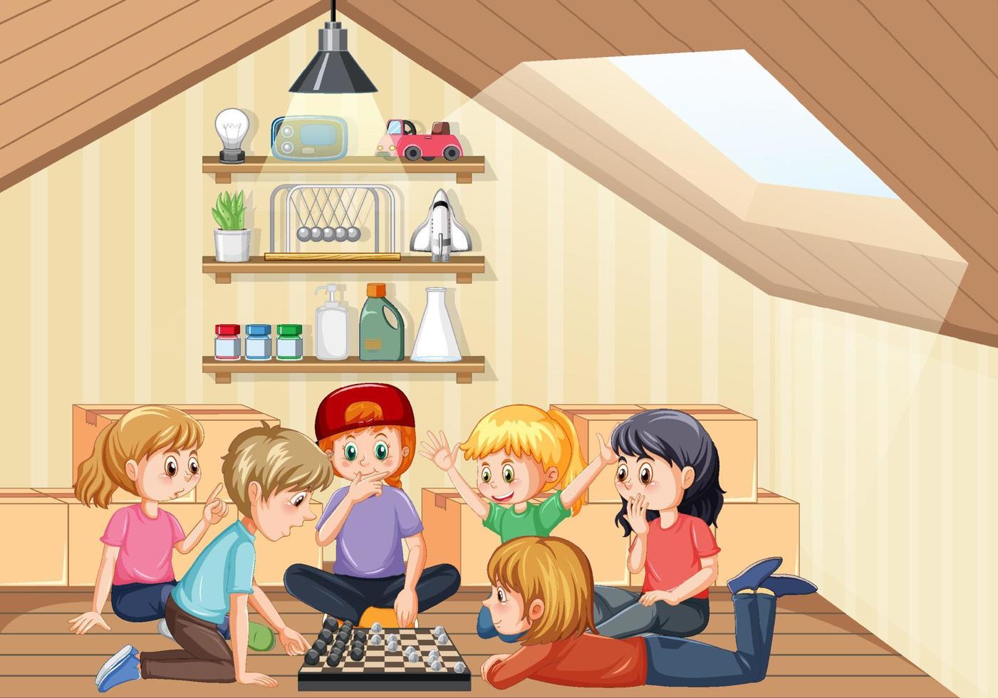 Children playing games in the room vector