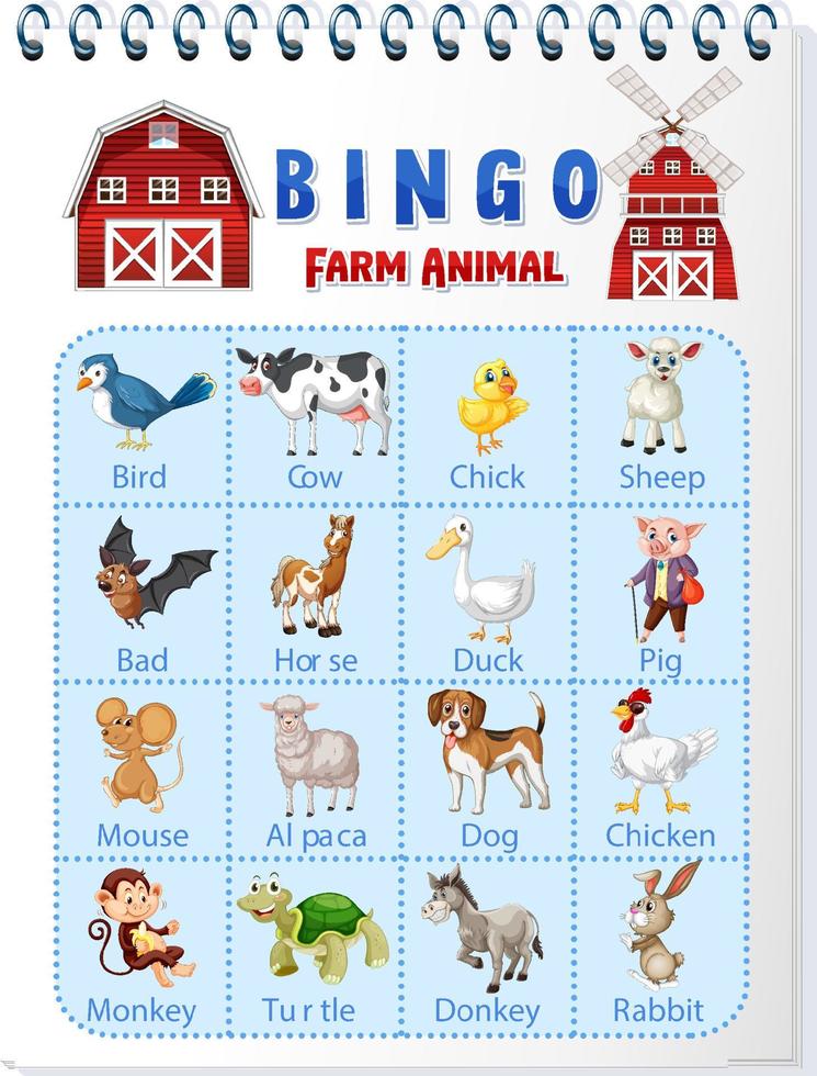 Bingo Farm animal worksheet vector