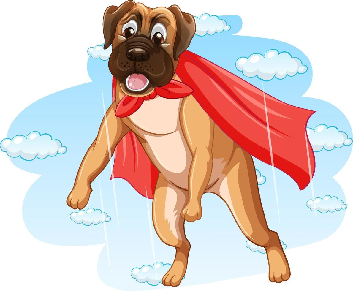 Cute dog with red cape flying in the sky vector