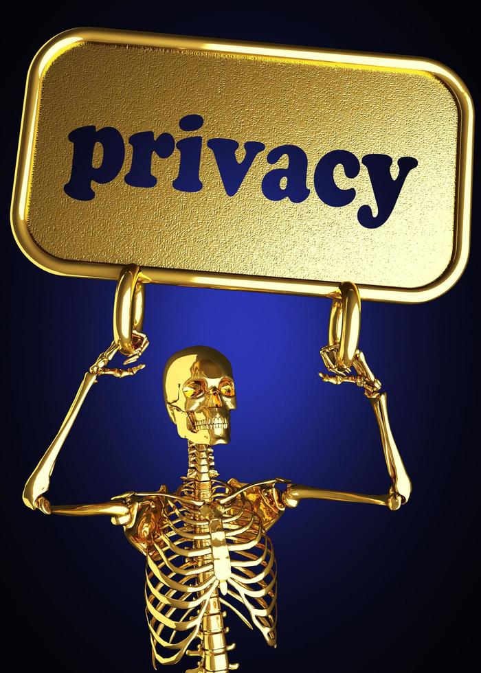 palabra de privacidad y esqueleto dorado foto
