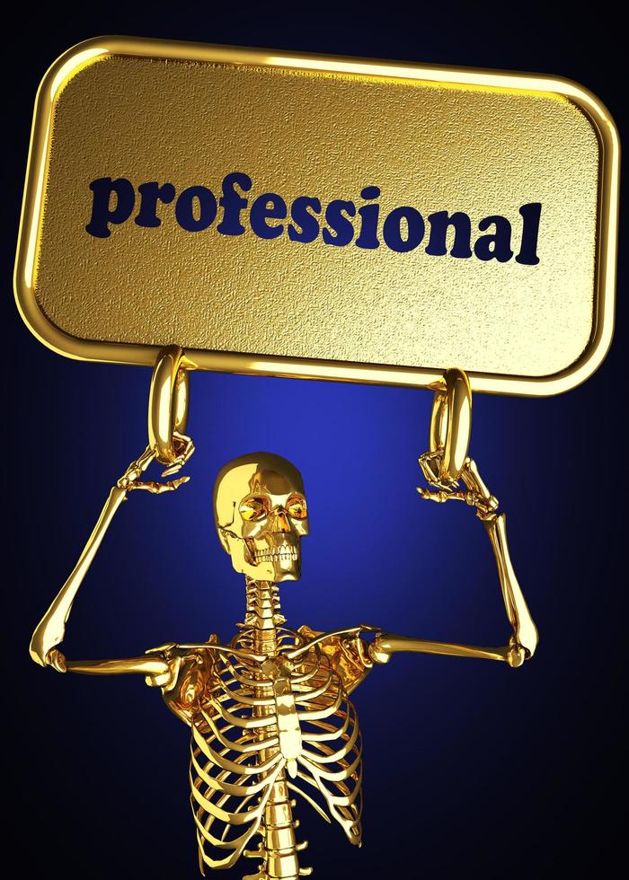 palabra profesional y esqueleto dorado. foto