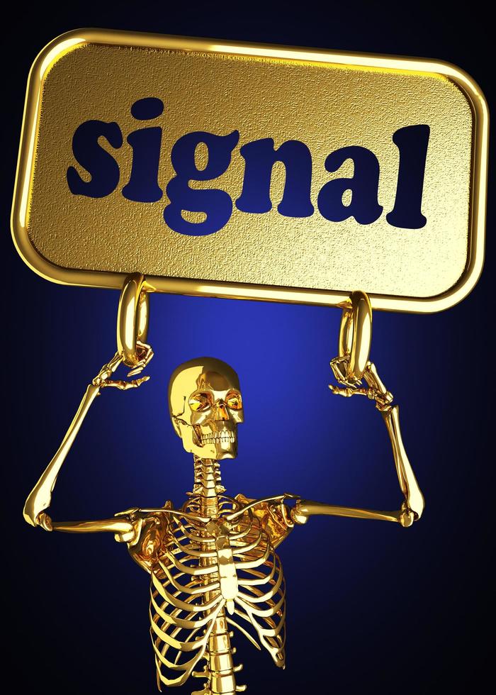 palabra de señal y esqueleto dorado foto