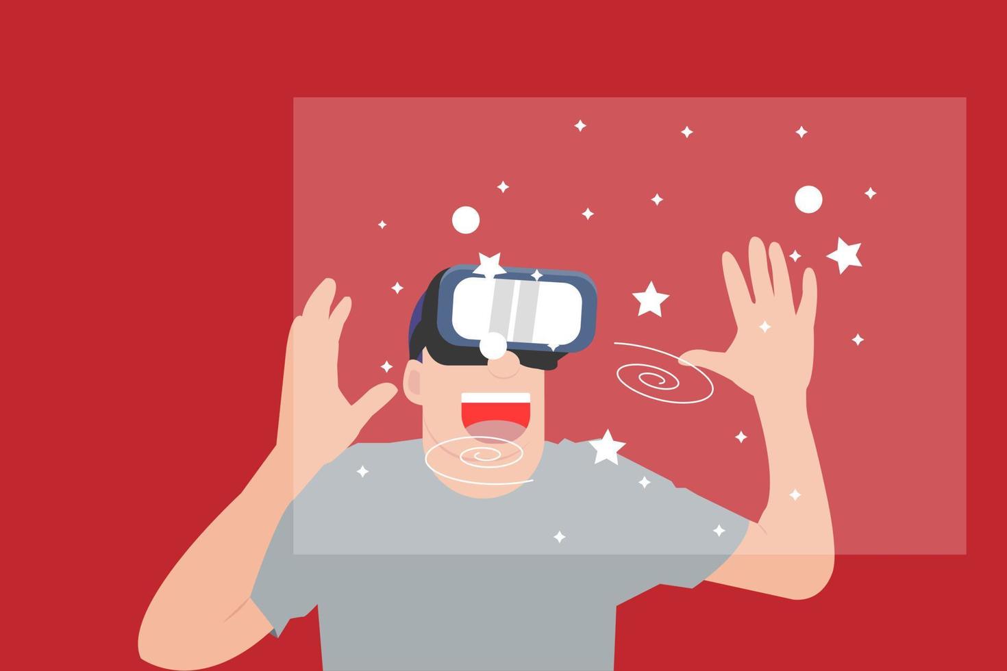 illustration of person with VR enjoying experience of metaverse virtual vector